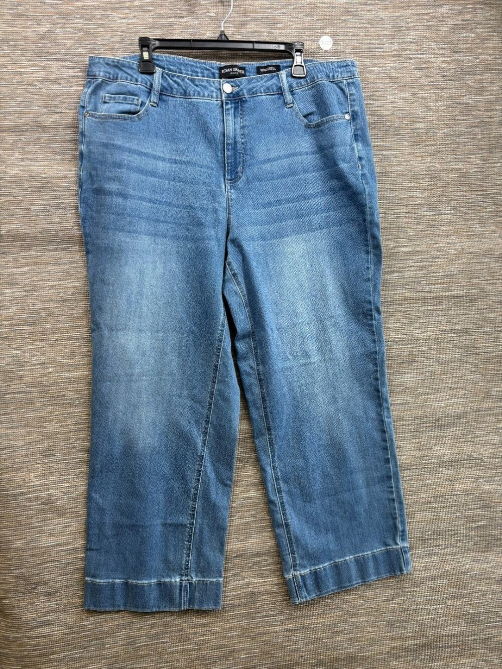 Susan Graver Straight Leg Jeans Womens Size 20W Blue High Rise Denim Stretch NEW